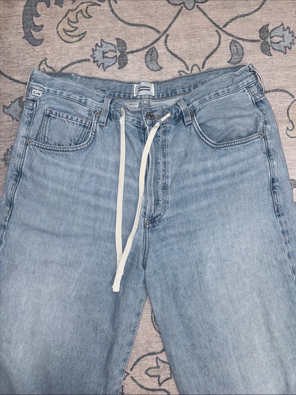 Citizens Of Humanity Brynn Drawstring Trouser Wide-leg Cropped Jeans Blue Lace - Picture 4 of 13